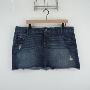 Apt. 9 Denim Mini Skirt Women Size 18 Blue Distressed Raw Hem Cotton RN129450